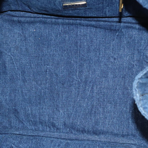 PRADA Canapa MM Hand Bag Denim Blue Gold Auth yk15254V