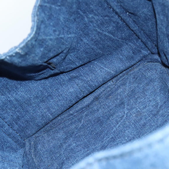 PRADA Canapa MM Hand Bag Denim Blue Gold Auth yk15254V