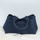 PRADA Canapa MM Hand Bag Denim Blue Gold Auth yk15254V-12
