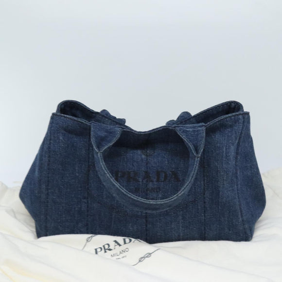 PRADA Canapa MM Hand Bag Denim Blue Gold Auth yk15254V