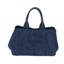 PRADA Canapa MM Hand Bag Denim Blue Gold Auth yk15254V-13
