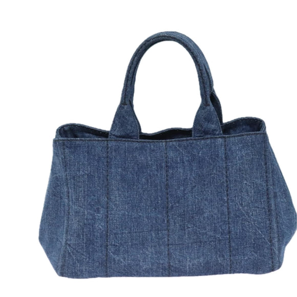 PRADA Canapa MM Hand Bag Denim Blue Gold Auth yk15254V