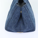 PRADA Canapa MM Hand Bag Denim Blue Gold Auth yk15254V-4