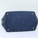 PRADA Canapa MM Hand Bag Denim Blue Gold Auth yk15254V-5