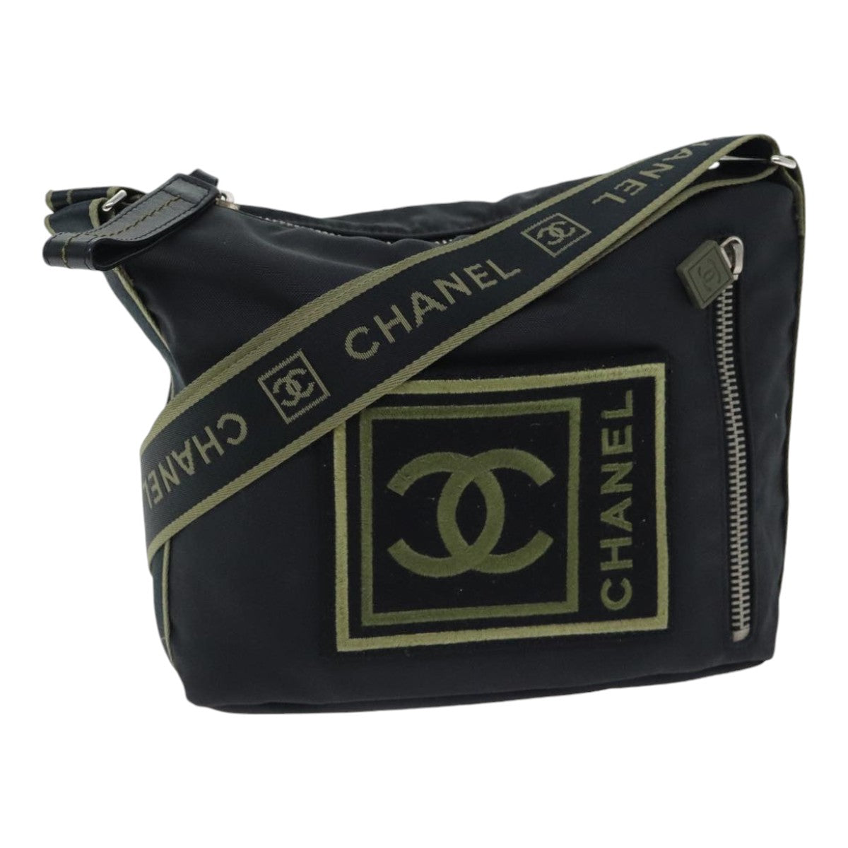 CHANEL Sports COCO Mark Shoulder Bag Nylon Black Silver CC Auth yk15256