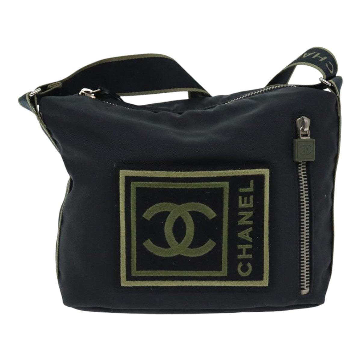 CHANEL Sports COCO Mark Shoulder Bag Nylon Black Silver CC Auth yk15256