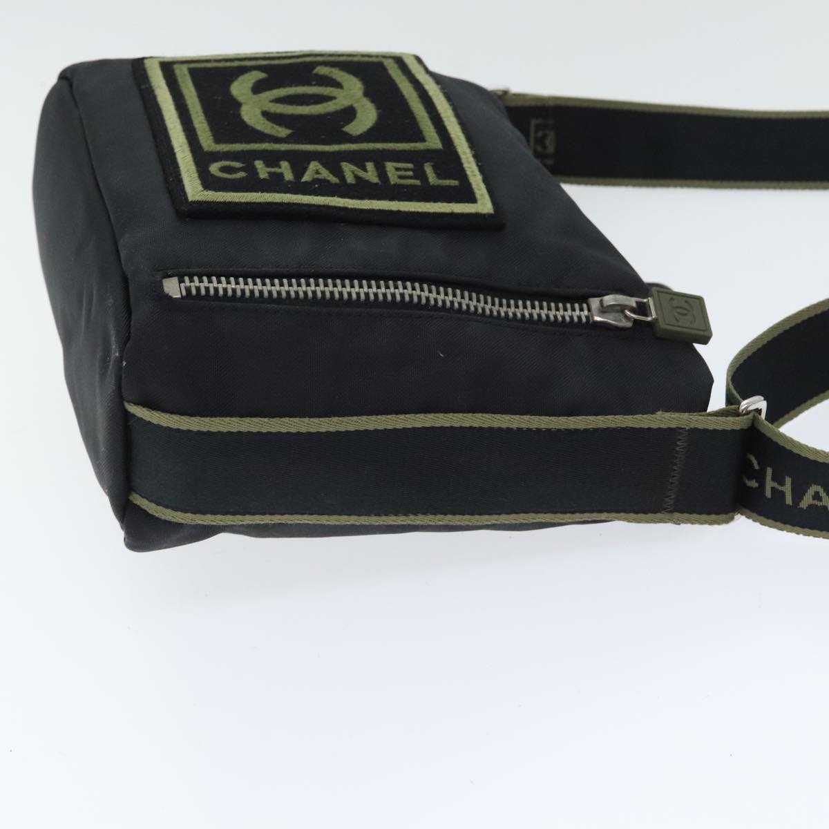 CHANEL Sports COCO Mark Shoulder Bag Nylon Black Silver CC Auth yk15256