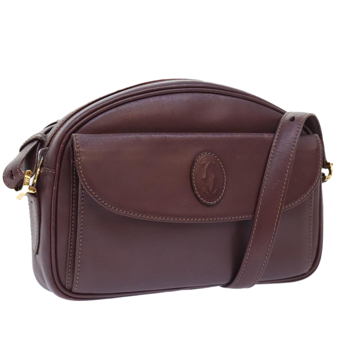 CARTIER Shoulder Bag Leather Bordeaux Auth yk15259