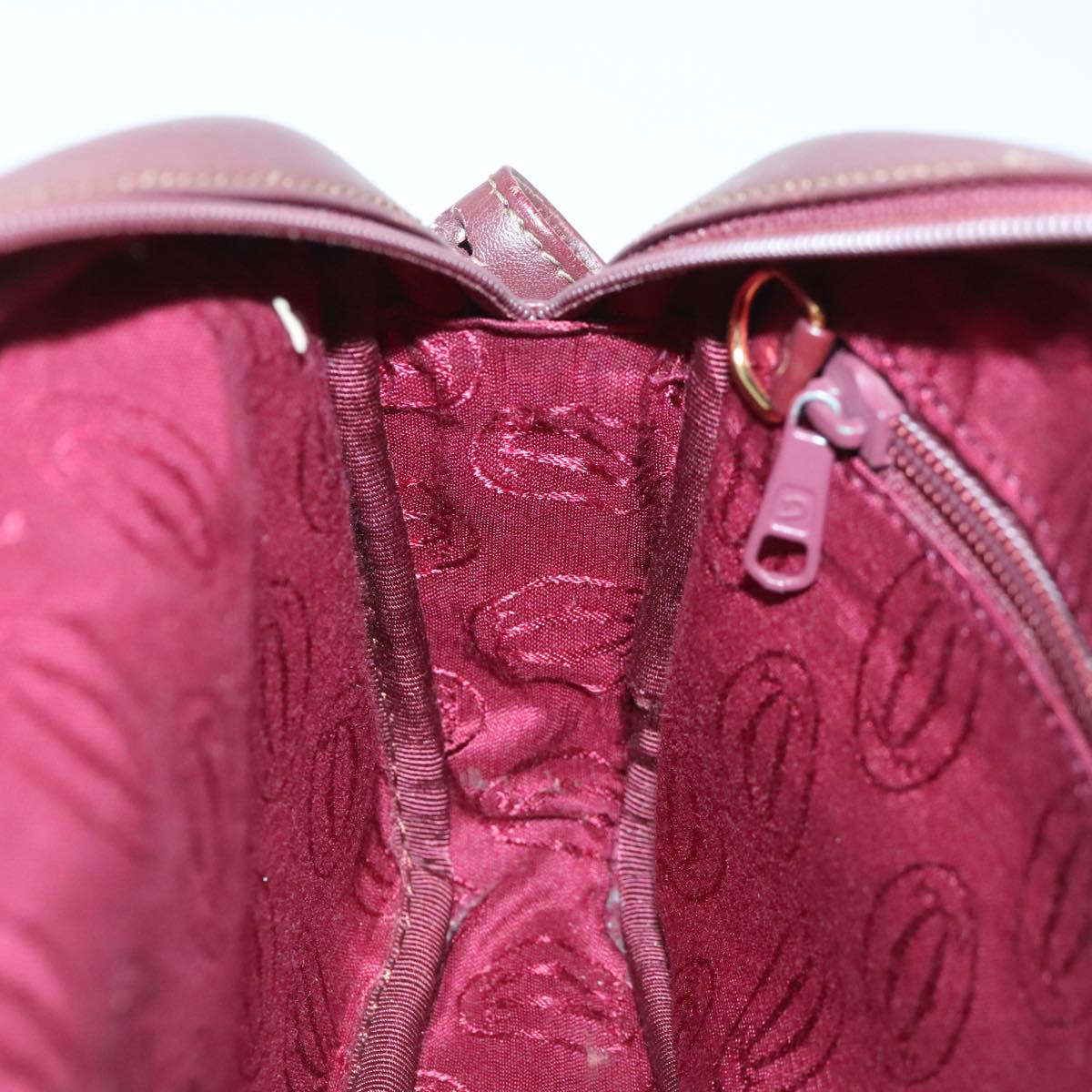 CARTIER Shoulder Bag Leather Bordeaux Auth yk15259