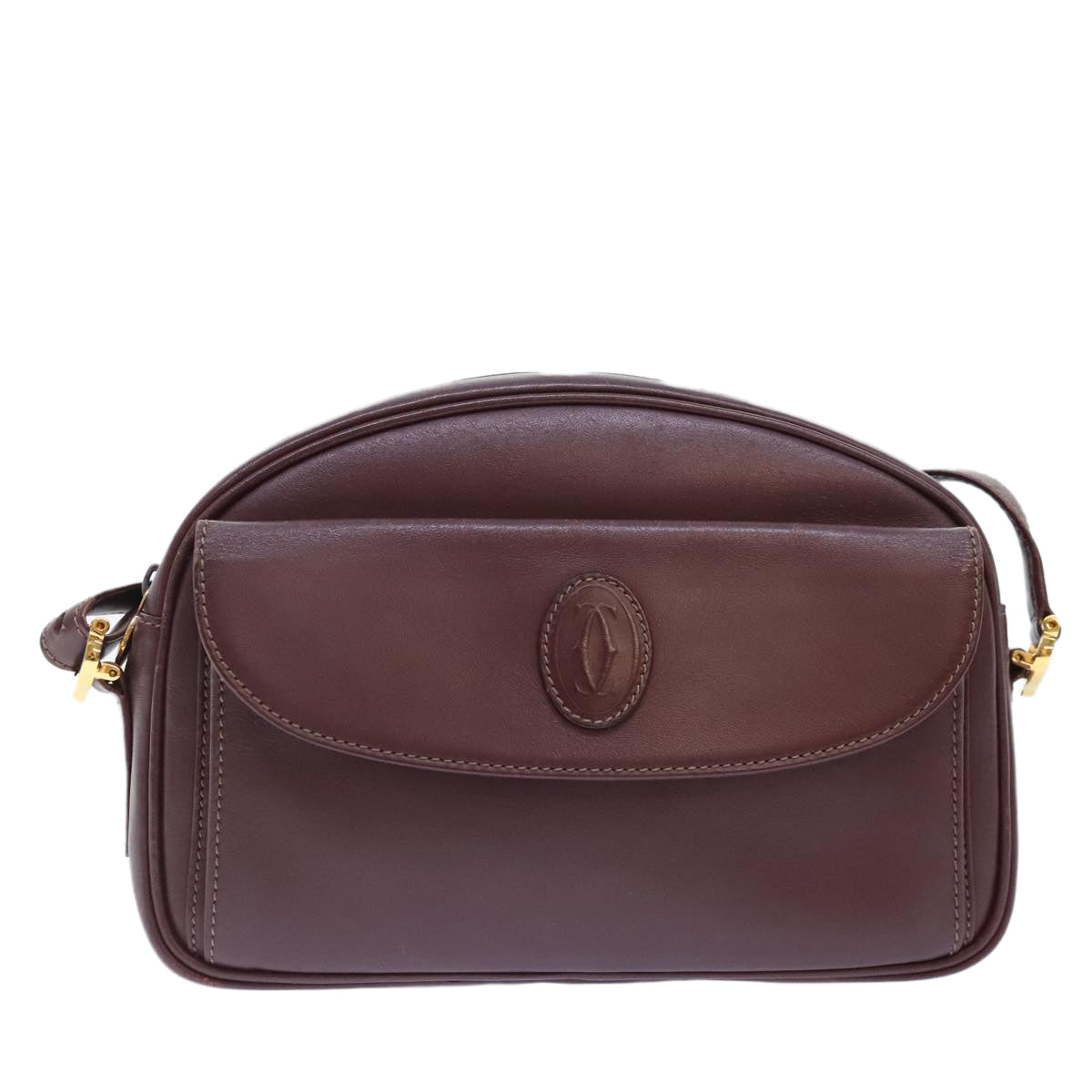 CARTIER Shoulder Bag Leather Bordeaux Auth yk15259 - 0