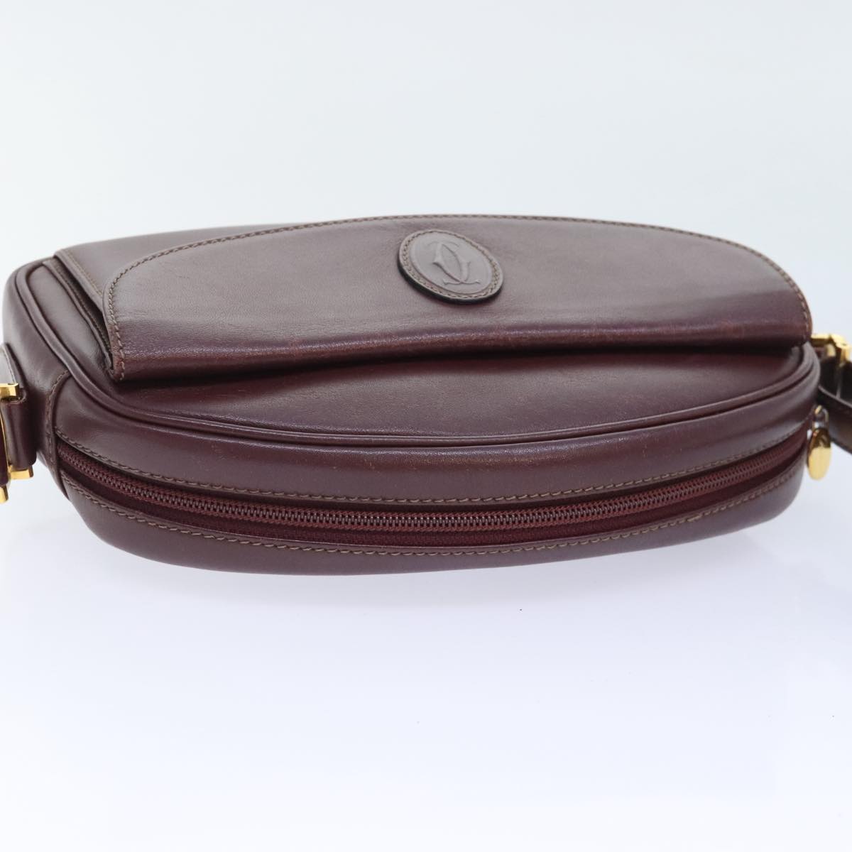 CARTIER Shoulder Bag Leather Bordeaux Auth yk15259