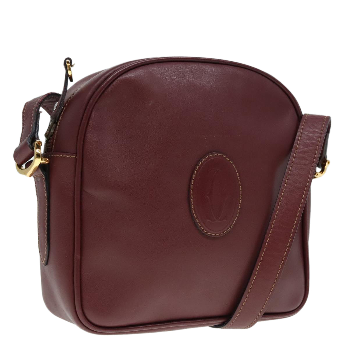 CARTIER Shoulder Bag Leather Bordeaux Auth yk15260