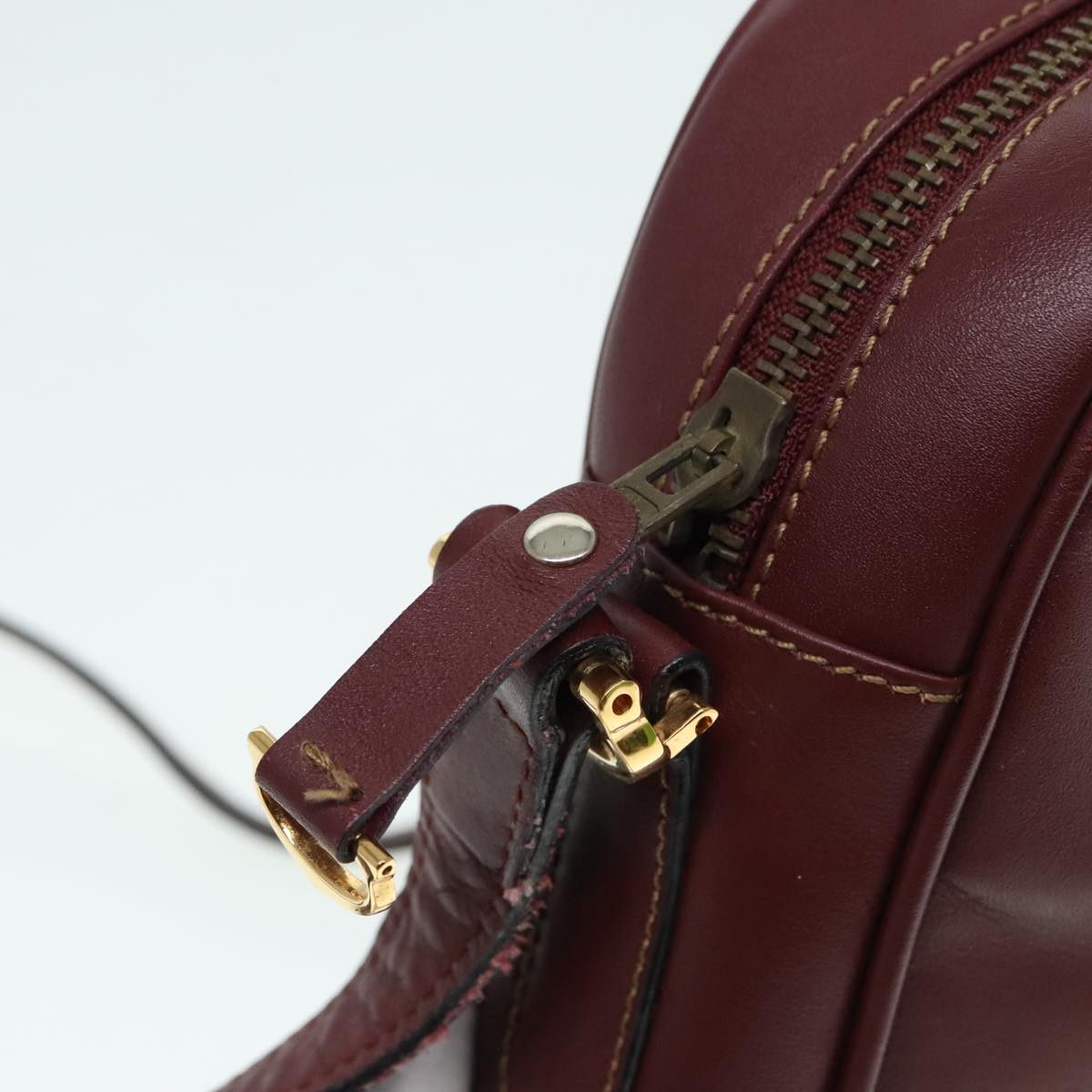 CARTIER Shoulder Bag Leather Bordeaux Auth yk15260