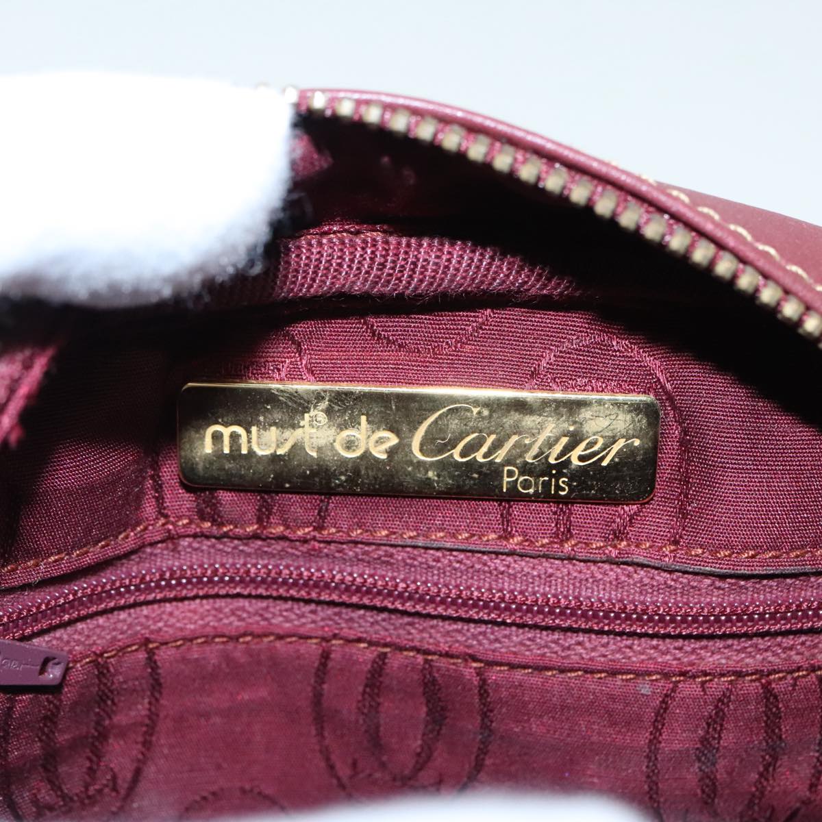 CARTIER Shoulder Bag Leather Bordeaux Auth yk15260