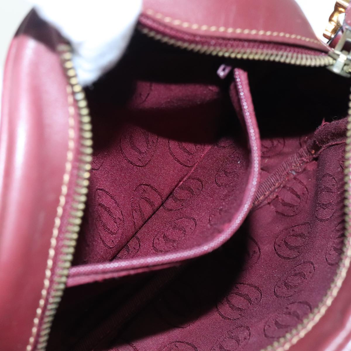 CARTIER Shoulder Bag Leather Bordeaux Auth yk15260