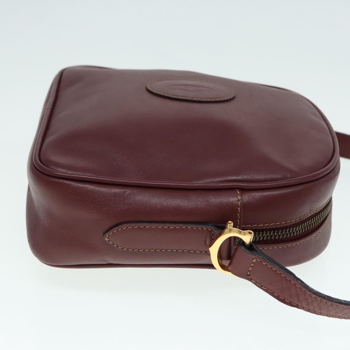 CARTIER Shoulder Bag Leather Bordeaux Auth yk15260