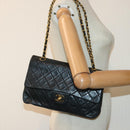 CHANEL Matelasse Turn Lock Chain Shoulder Bag Lamb Skin Black CC Auth yk15263A-24