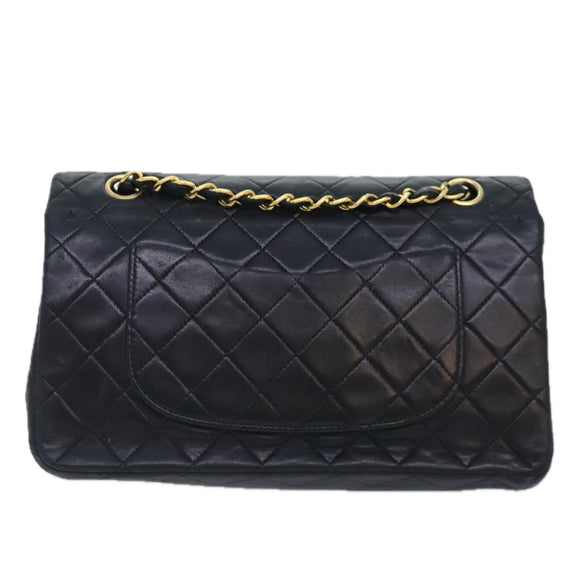 CHANEL Matelasse Turn Lock Chain Shoulder Bag Lamb Skin Black CC Auth yk15263A