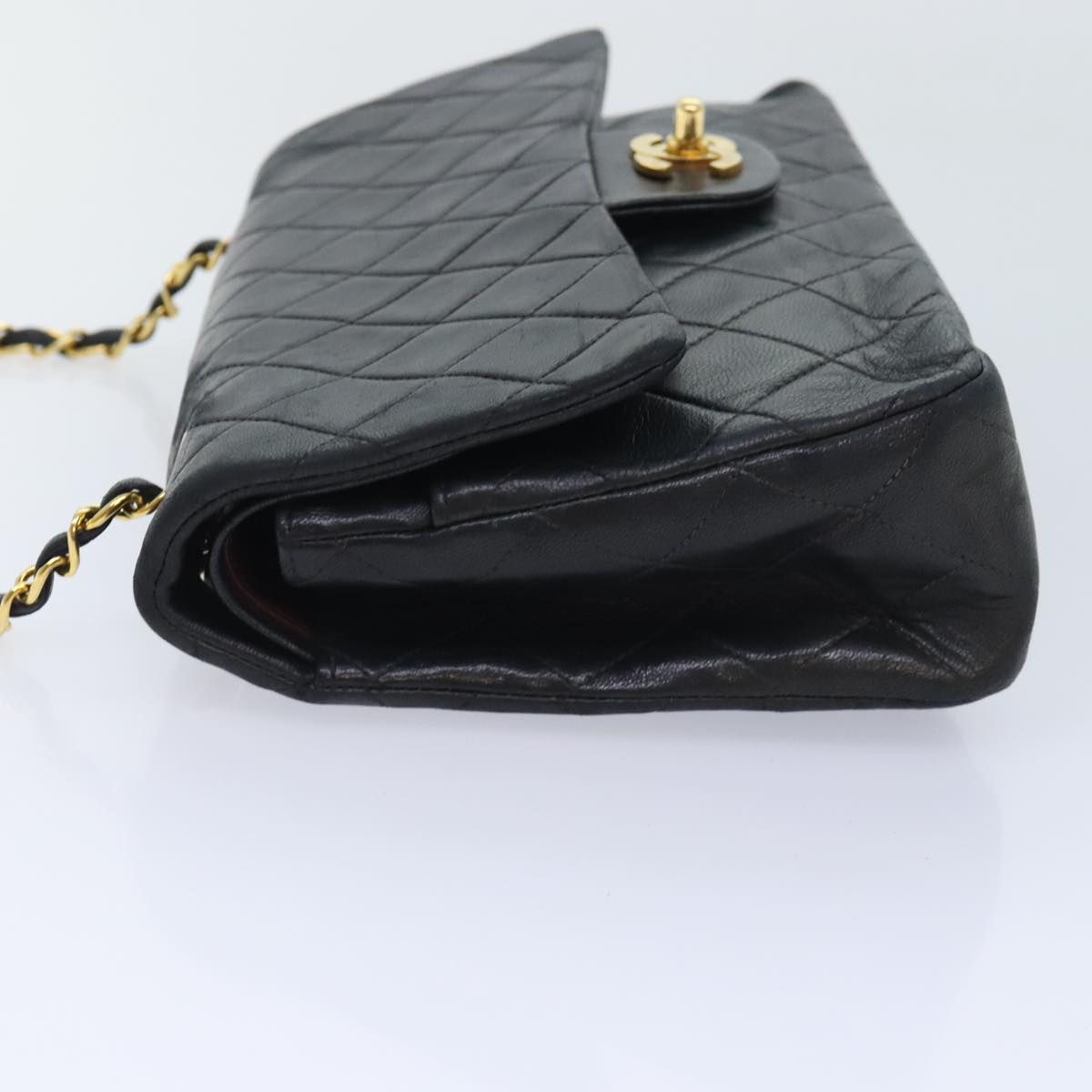 CHANEL Matelasse Turn Lock Chain Shoulder Bag Lamb Skin Black CC Auth yk15263A