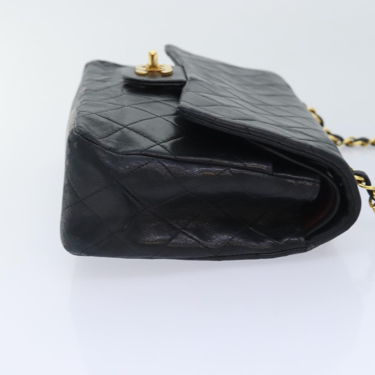 CHANEL Matelasse Turn Lock Chain Shoulder Bag Lamb Skin Black CC Auth yk15263A