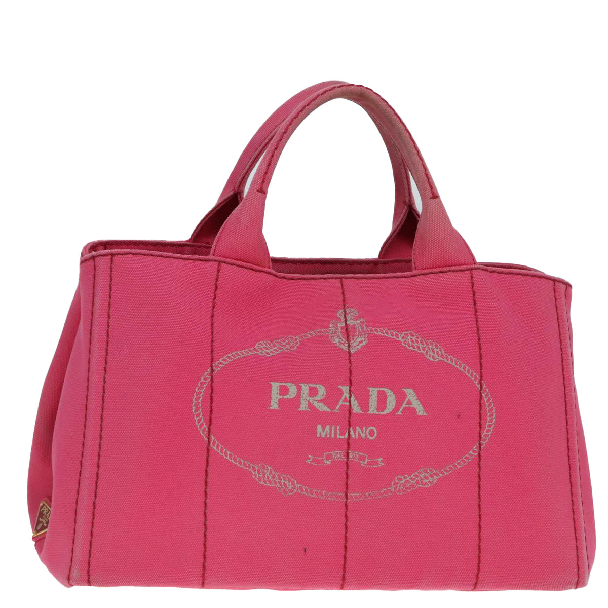 PRADA Canapa MM Hand Bag Canvas Pink Gold Auth yk15280