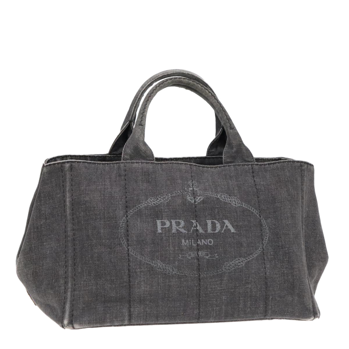 PRADA Canapa MM Hand Bag Canvas Gold Black Auth yk15284