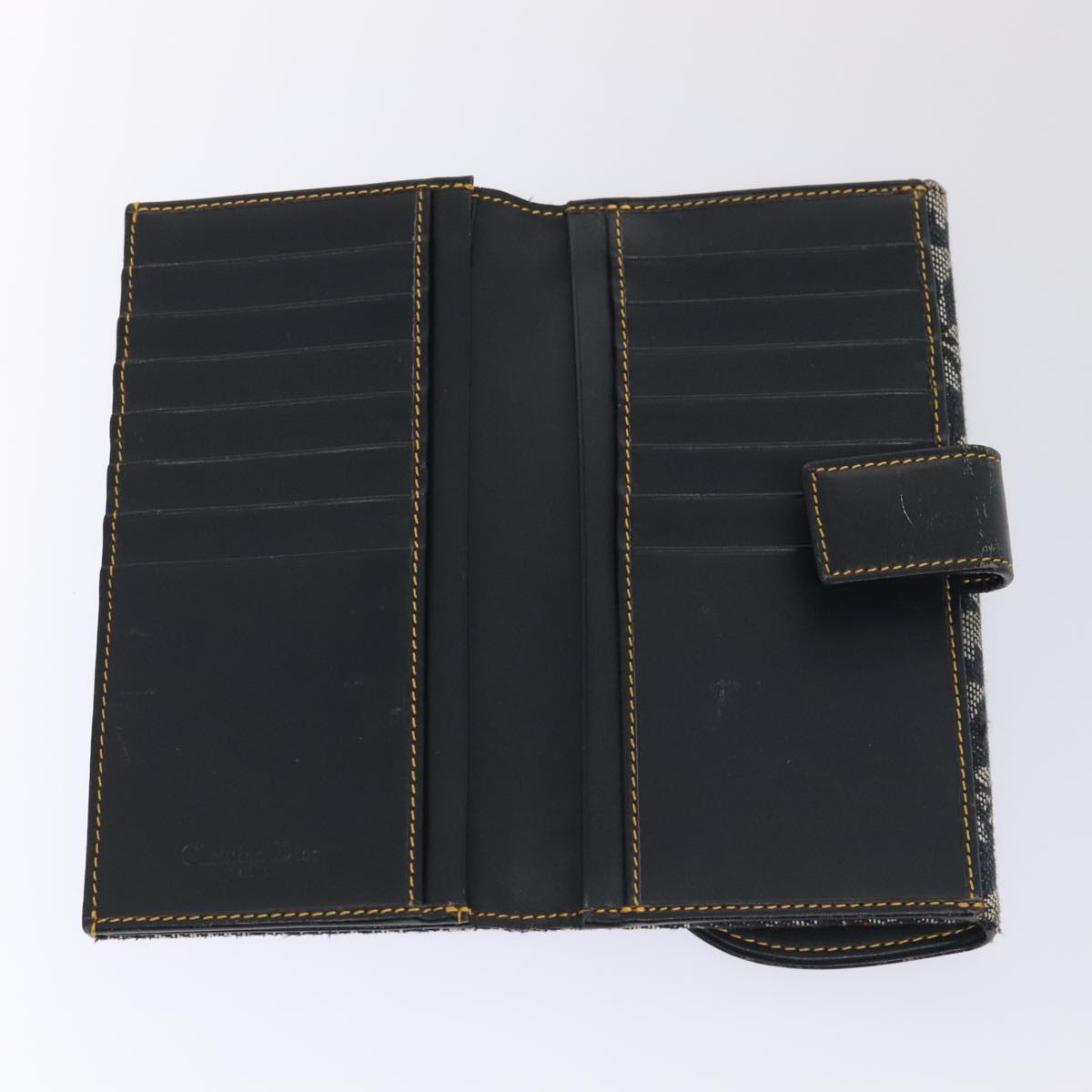 Christian Dior Trotter Canvas Wallet Navy Gold Auth yk15286