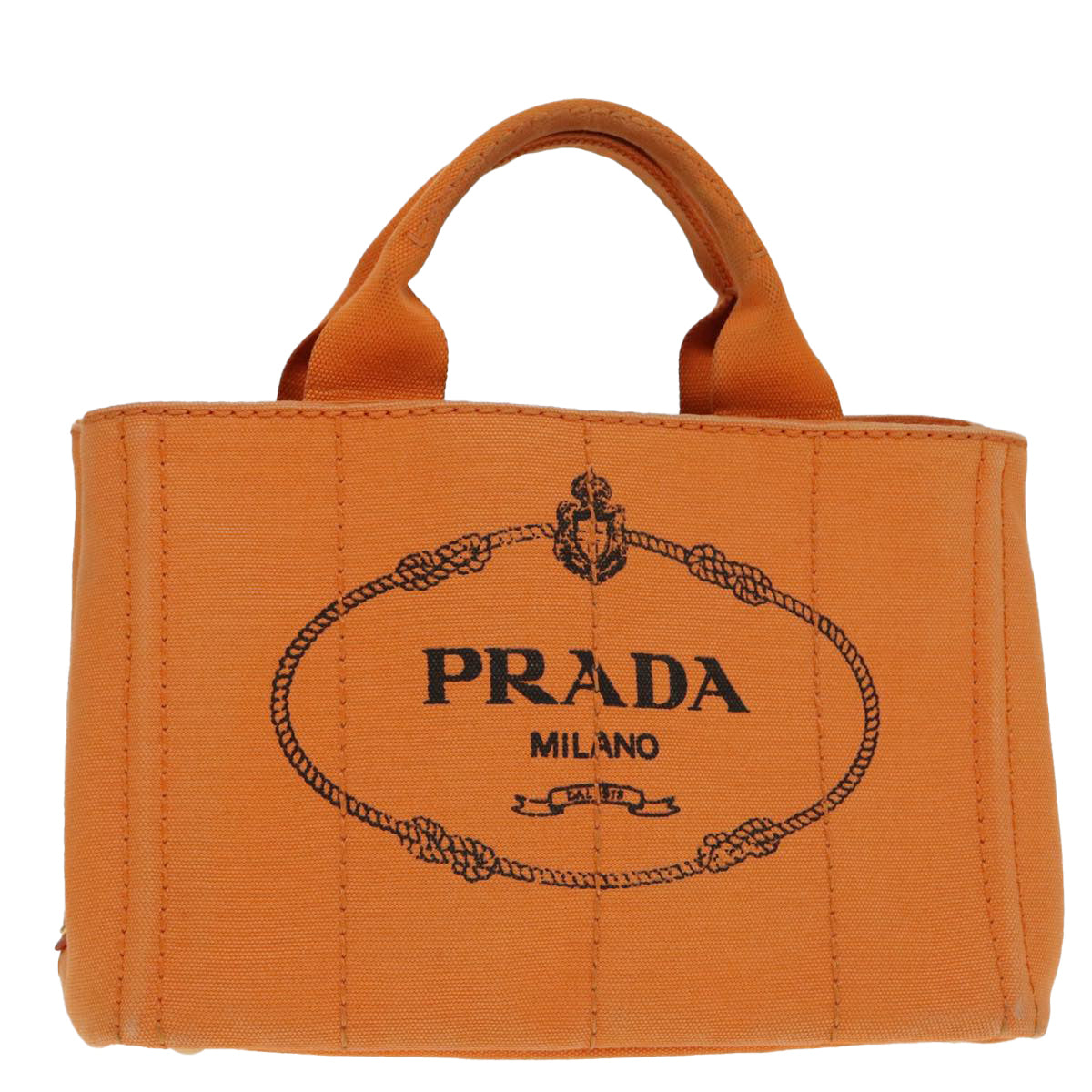 PRADA Canapa PM Hand Bag Canvas Orange Gold Auth yk15292