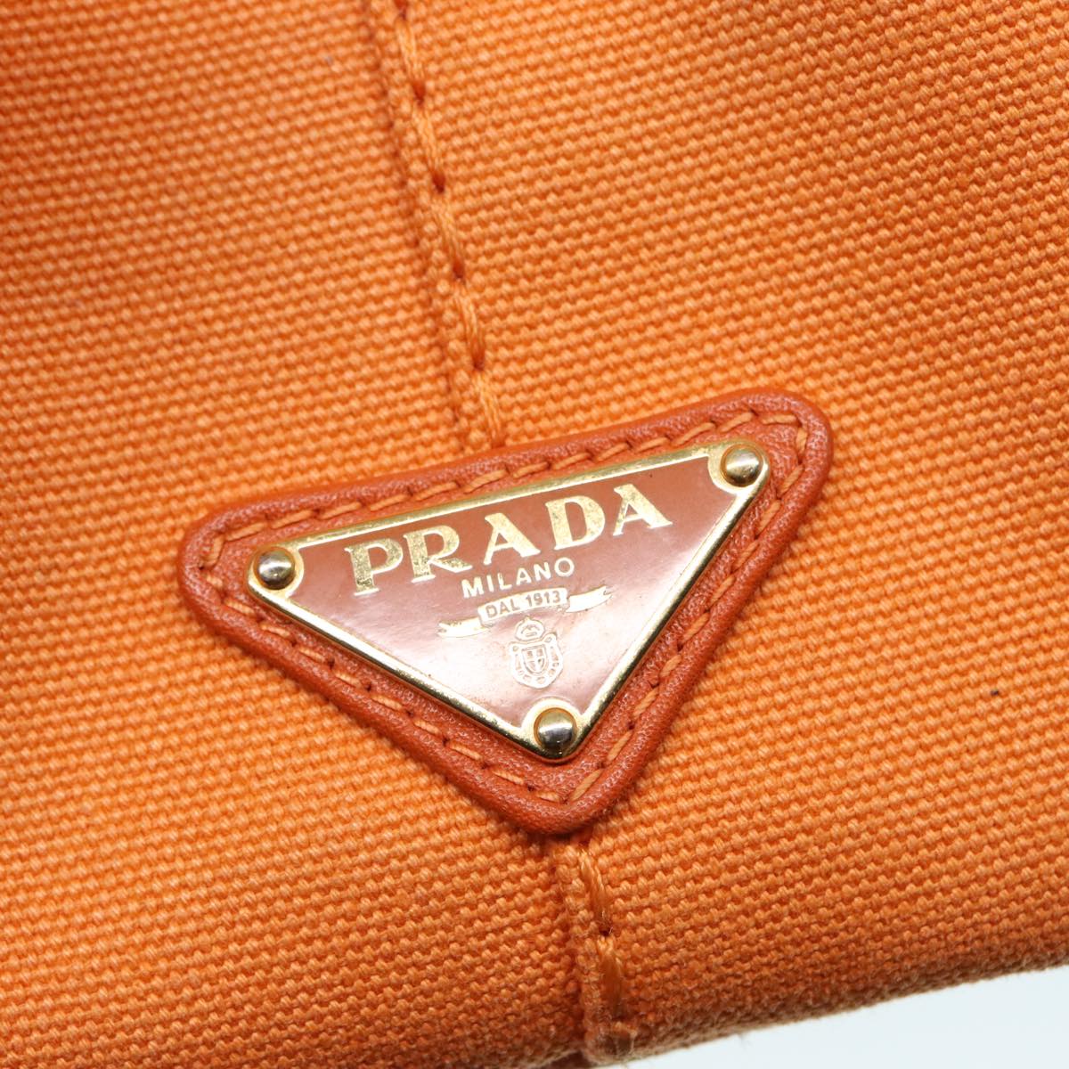 PRADA Canapa PM Hand Bag Canvas Orange Gold Auth yk15292