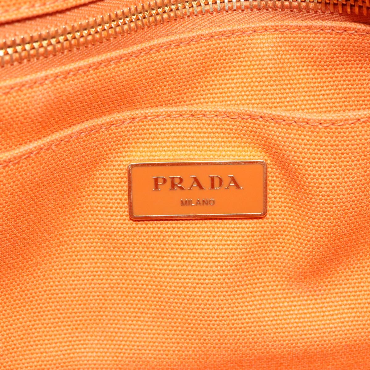 PRADA Canapa PM Hand Bag Canvas Orange Gold Auth yk15292