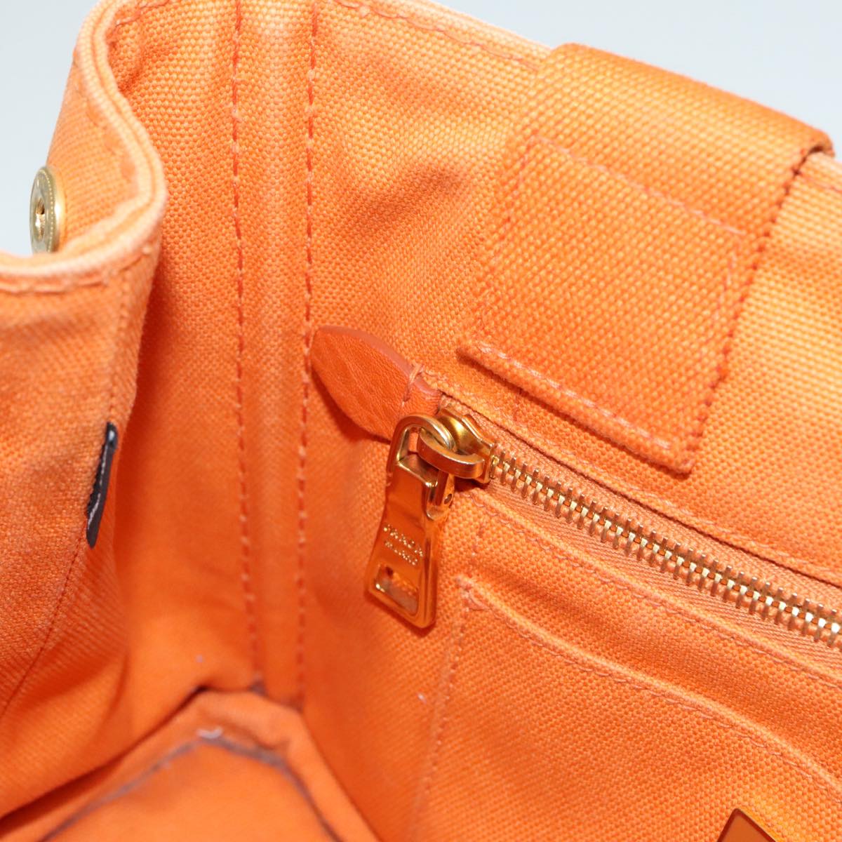 PRADA Canapa PM Hand Bag Canvas Orange Gold Auth yk15292