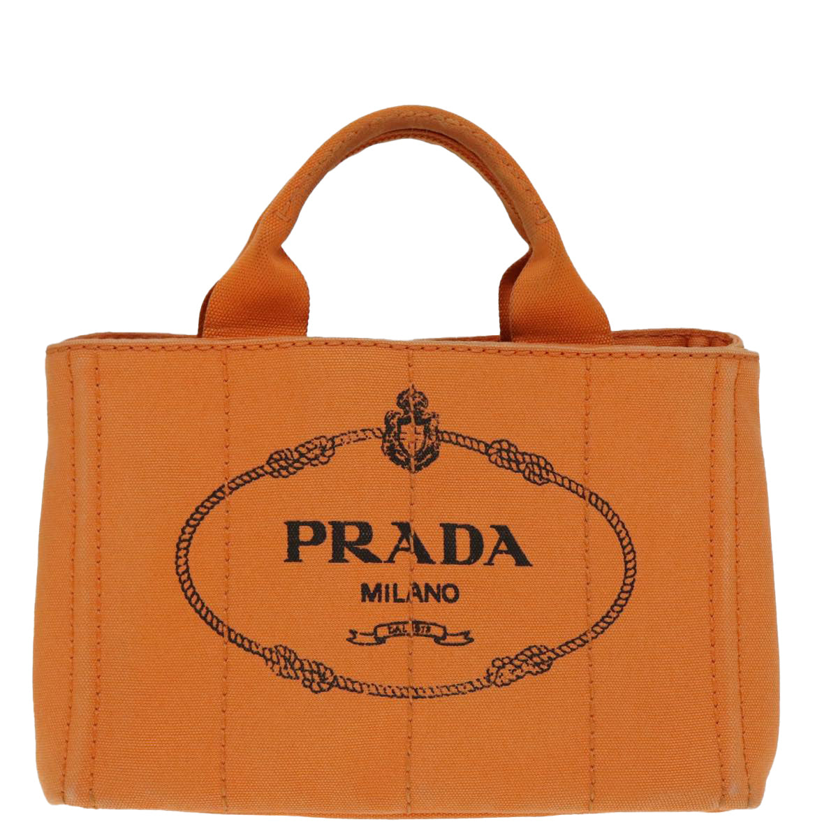 PRADA Canapa PM Hand Bag Canvas Orange Gold Auth yk15292