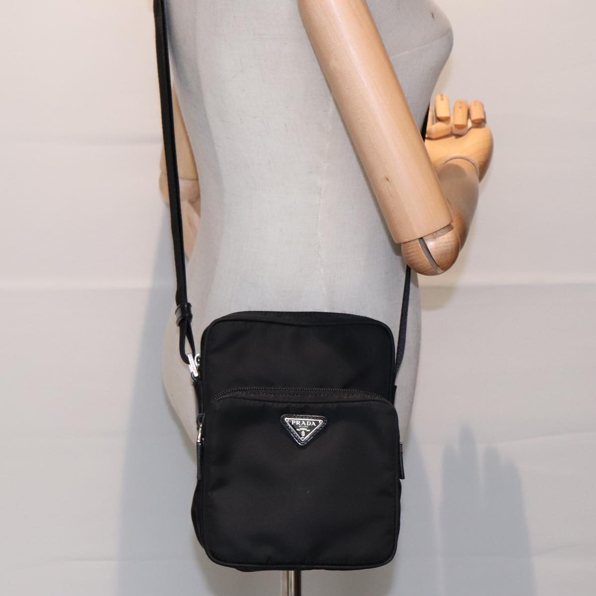 PRADA Shoulder Bag Nylon Black Silver Auth yk15293