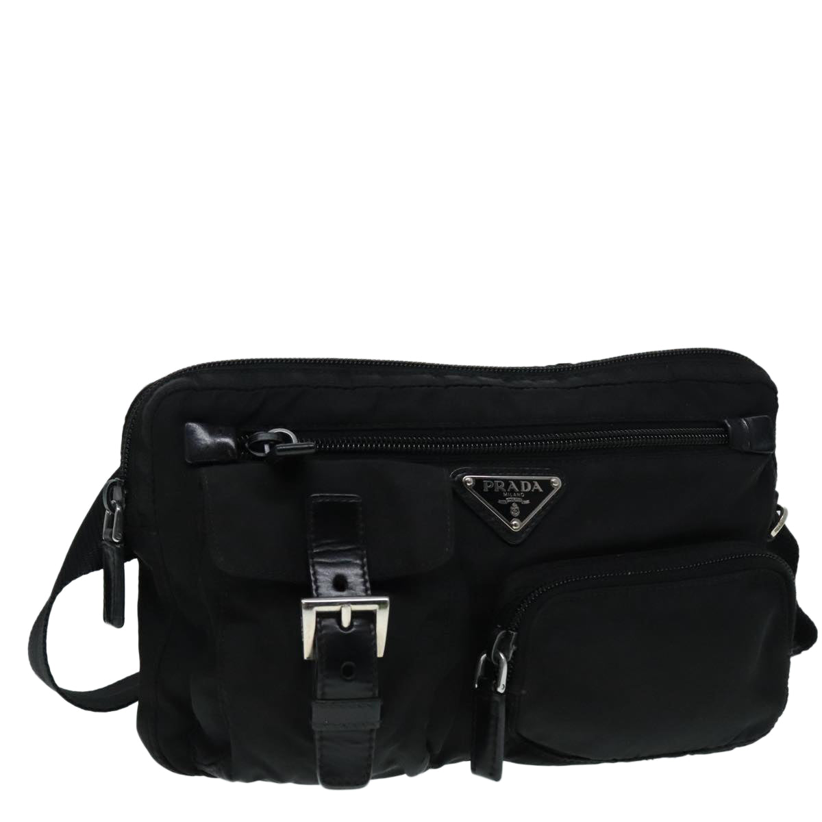 PRADA Waist bag Nylon Black Silver Auth yk15295