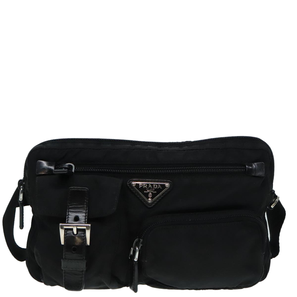 PRADA Waist bag Nylon Black Silver Auth yk15295