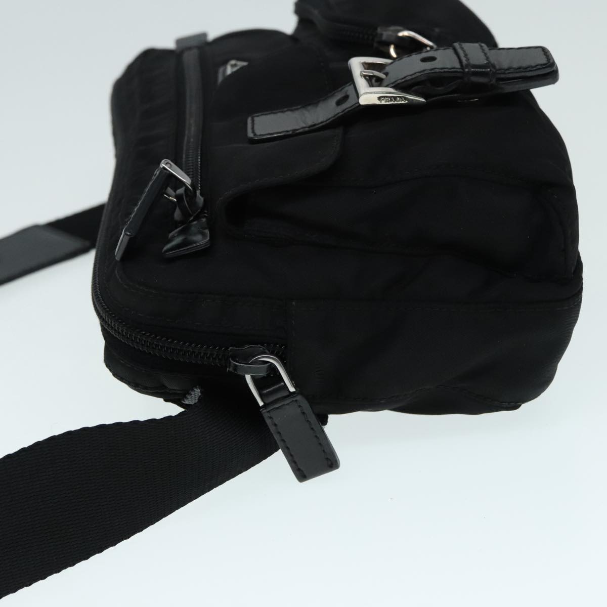 PRADA Waist bag Nylon Black Silver Auth yk15295