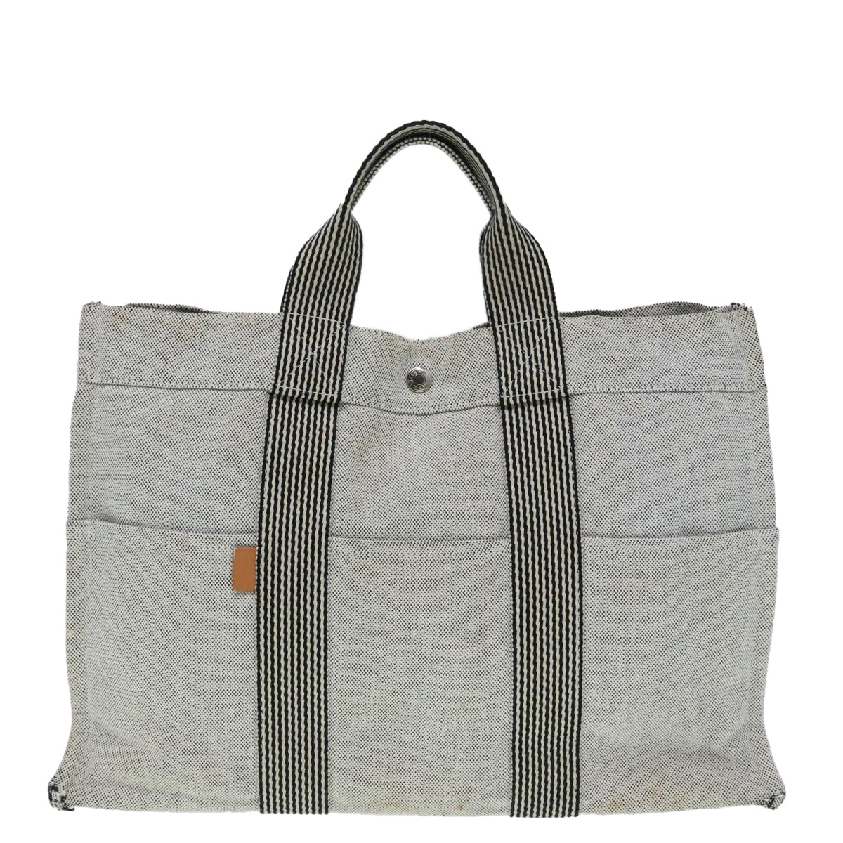 HERMES New Fourre Tout MM Hand Bag Canvas Gray Silver Auth yk15308