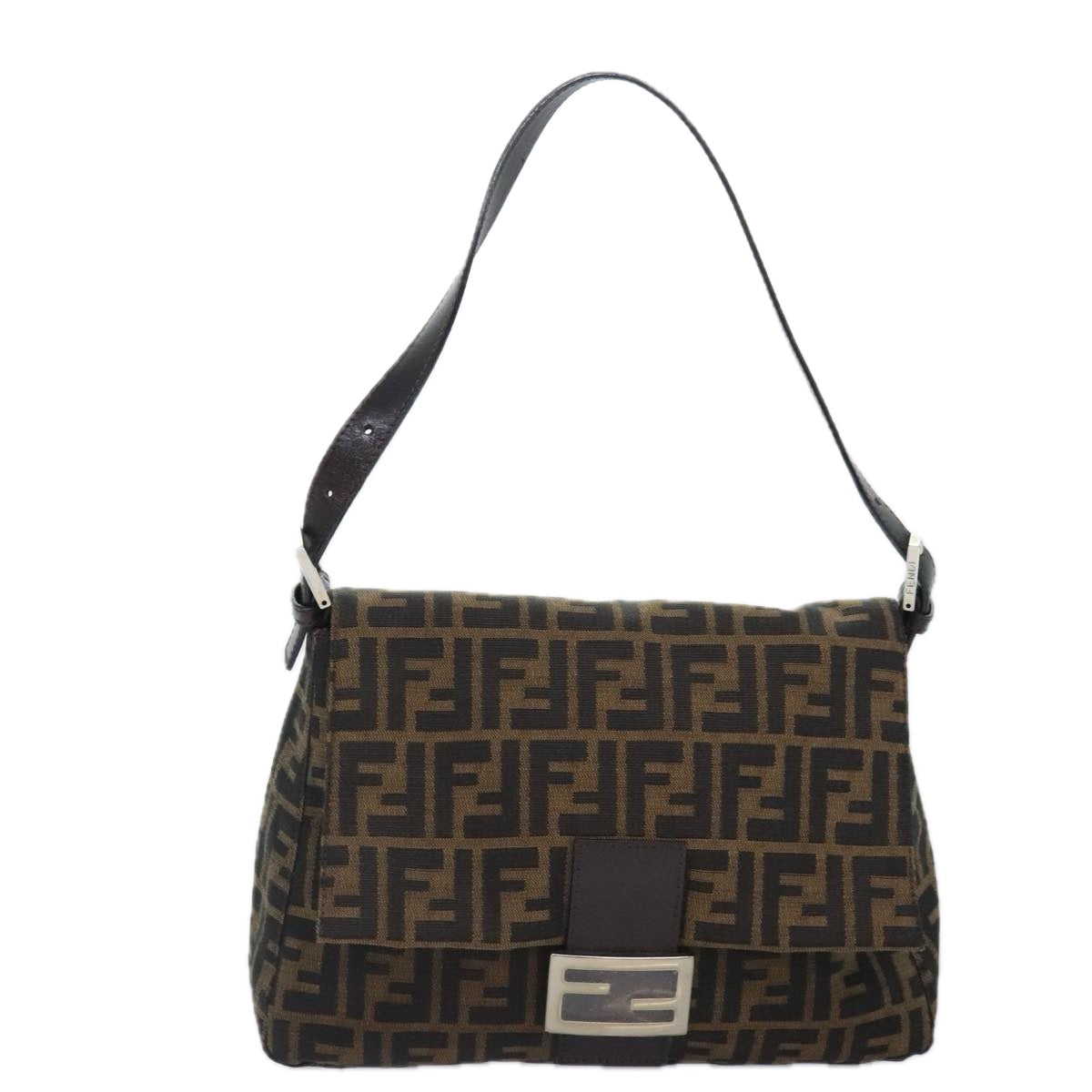 FENDI Zucca Canvas Mamma Baguette Shoulder Bag Brown Black Silver Auth yk15310A