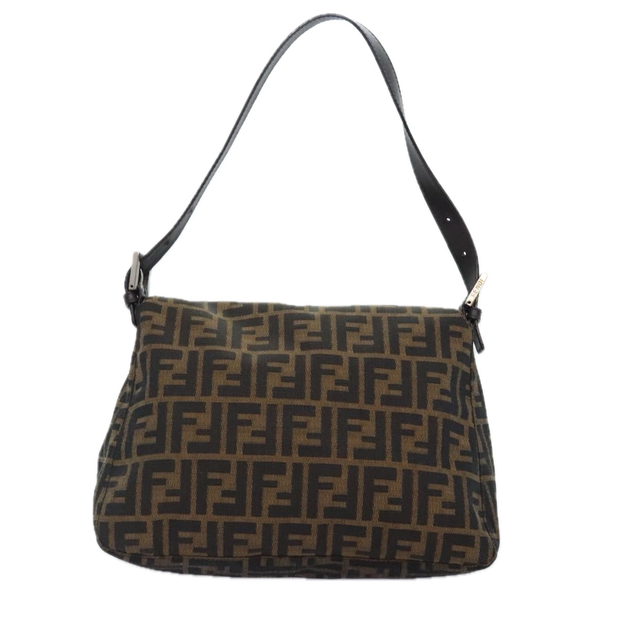 FENDI Zucca Canvas Mamma Baguette Shoulder Bag Brown Black Silver Auth yk15310A - 0