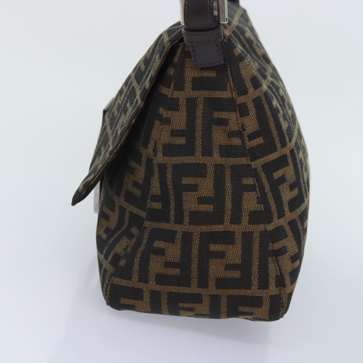 FENDI Zucca Canvas Mamma Baguette Shoulder Bag Brown Black Silver Auth yk15310A