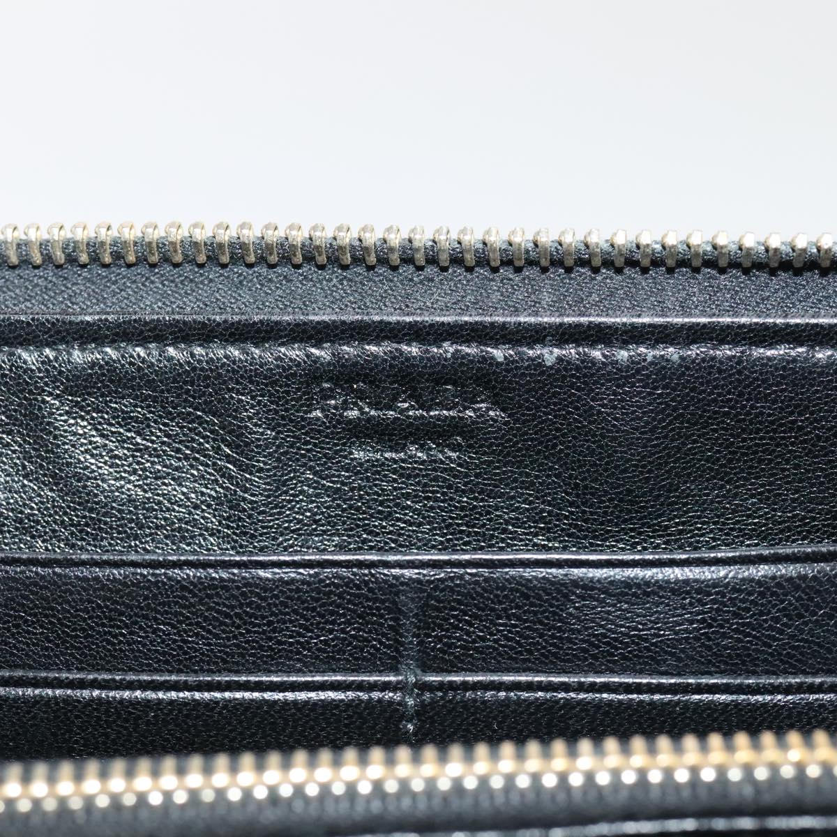 PRADA Gathered Wallet Leather Black Gold Auth yk15313