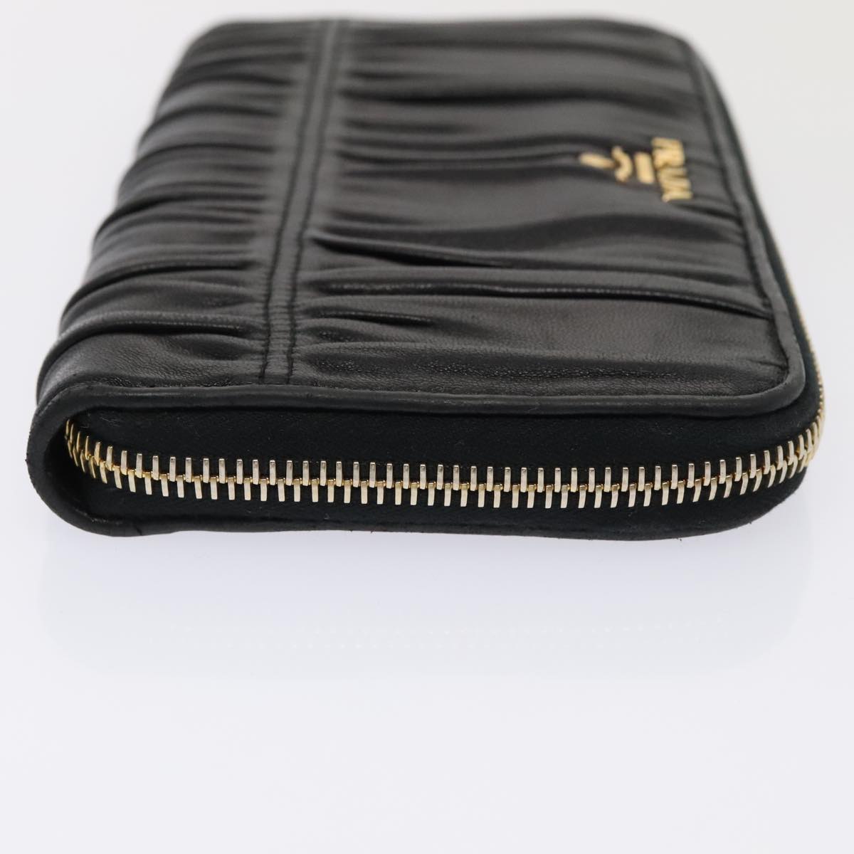 PRADA Gathered Wallet Leather Black Gold Auth yk15313