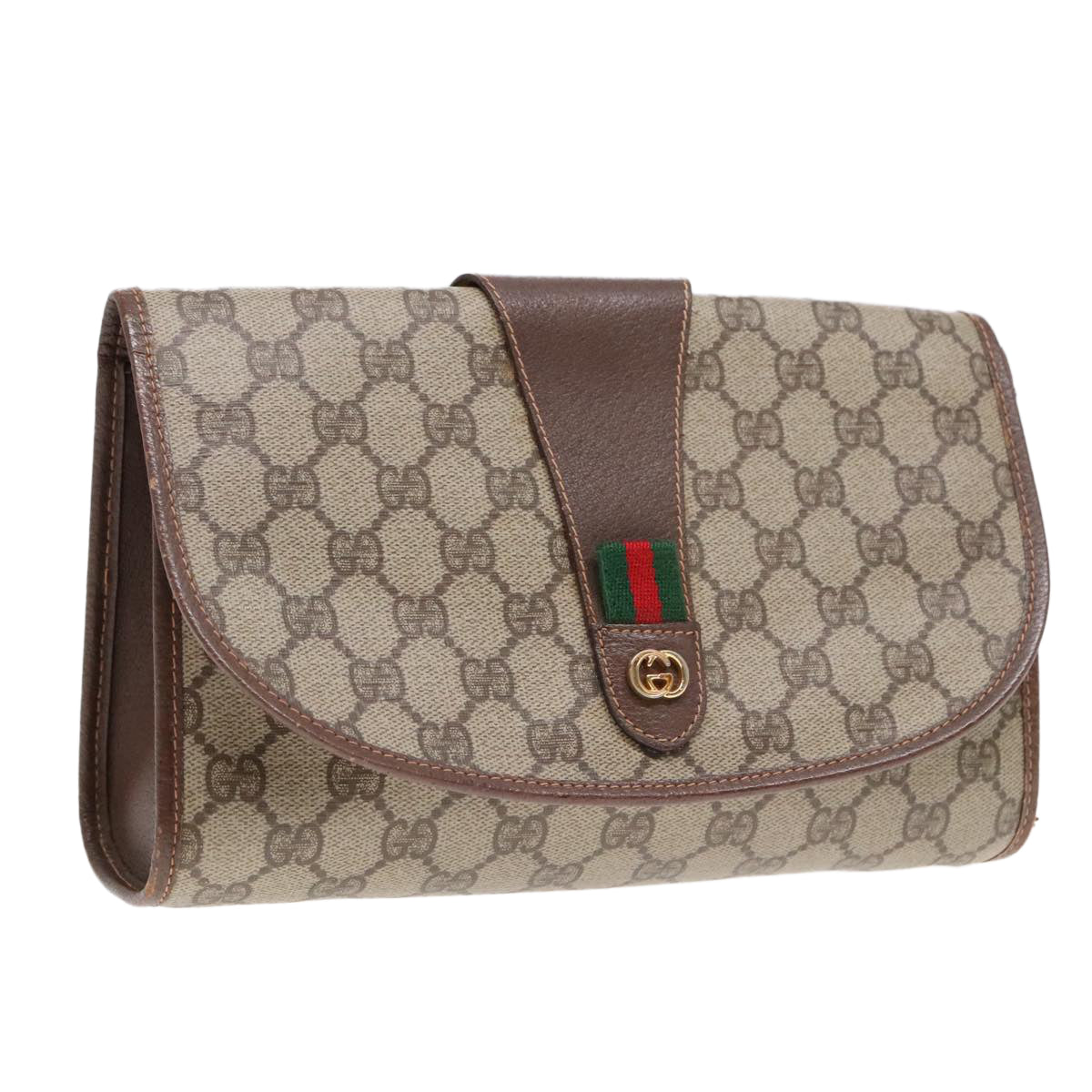 GUCCI GG Supreme Web Sherry Line Clutch Bag PVC Beige 156 01 030 Auth yk15333