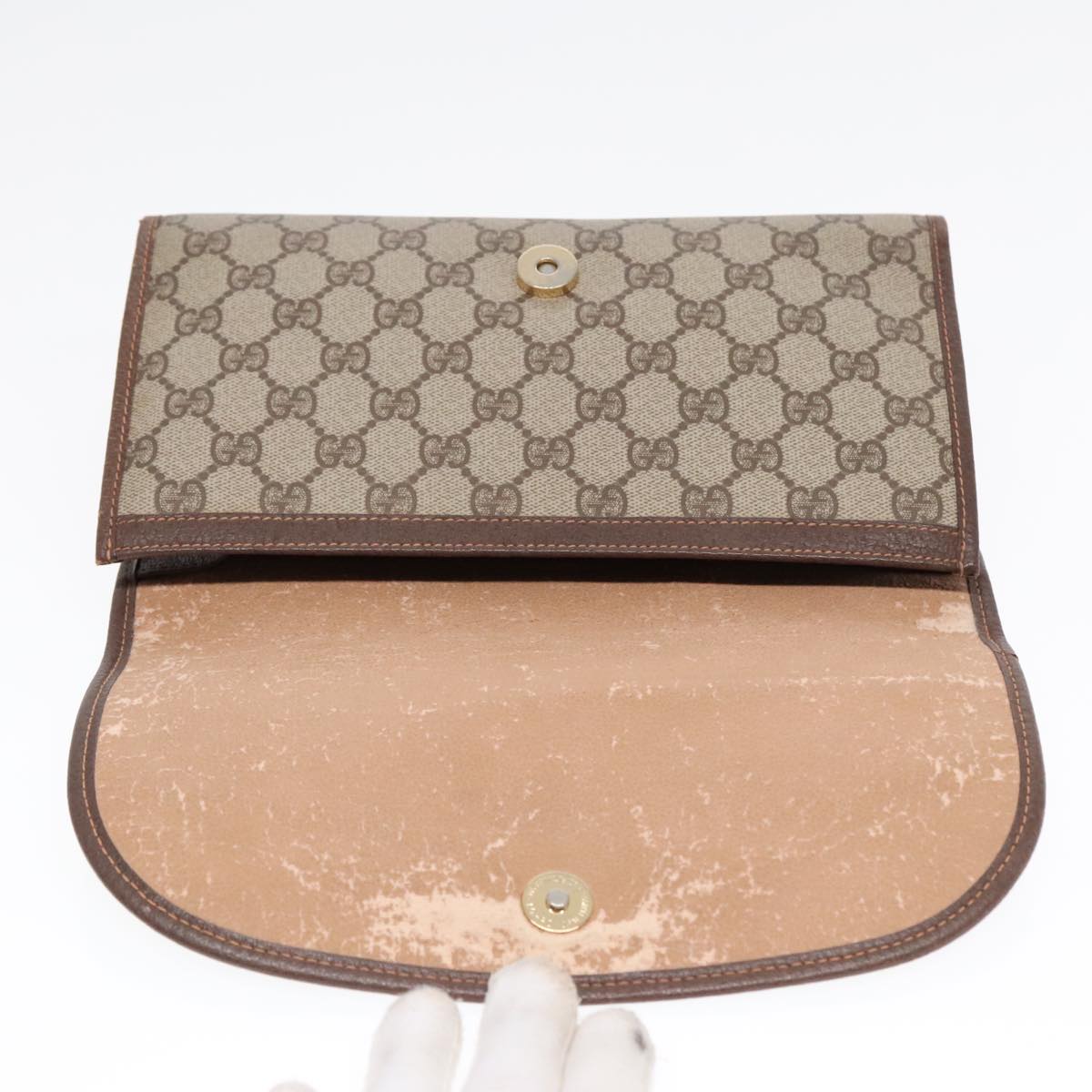 GUCCI GG Supreme Web Sherry Line Clutch Bag PVC Beige 156 01 030 Auth yk15333