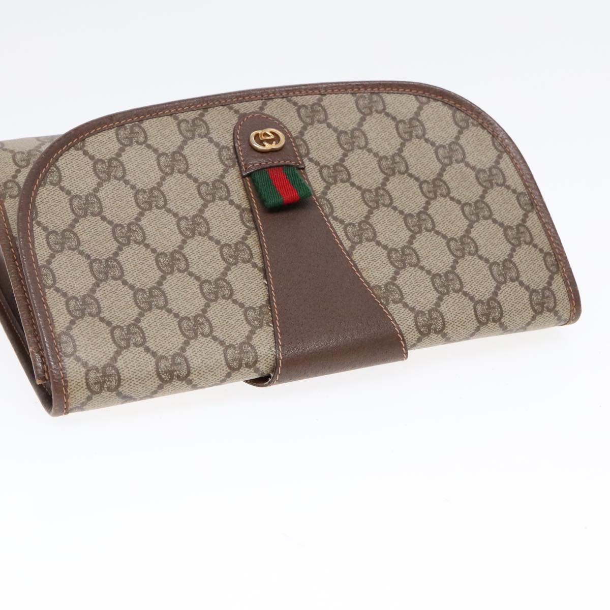 GUCCI GG Supreme Web Sherry Line Clutch Bag PVC Beige 156 01 030 Auth yk15333