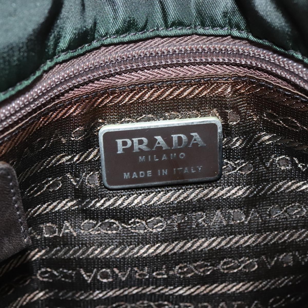 PRADA Chain Shoulder Bag Nylon Khaki Brown Silver Auth yk15336