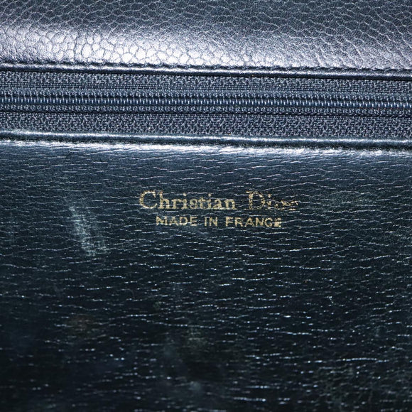 Christian Dior Hand Bag Leather Black Gold Auth yk15344