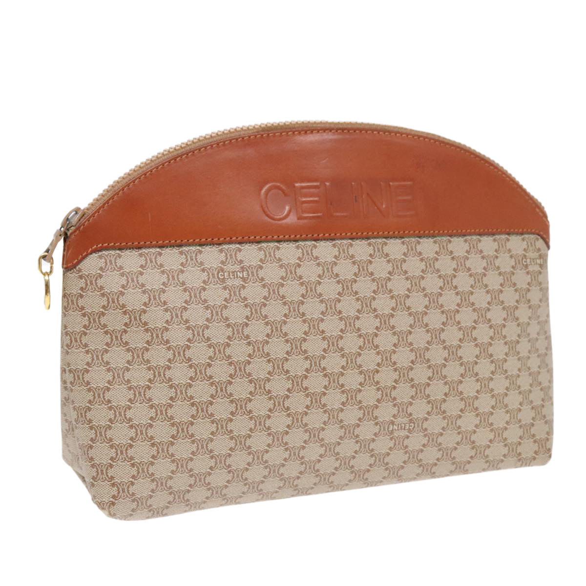 CELINE Macadam Canvas Pouch Beige Gold Auth yk15346