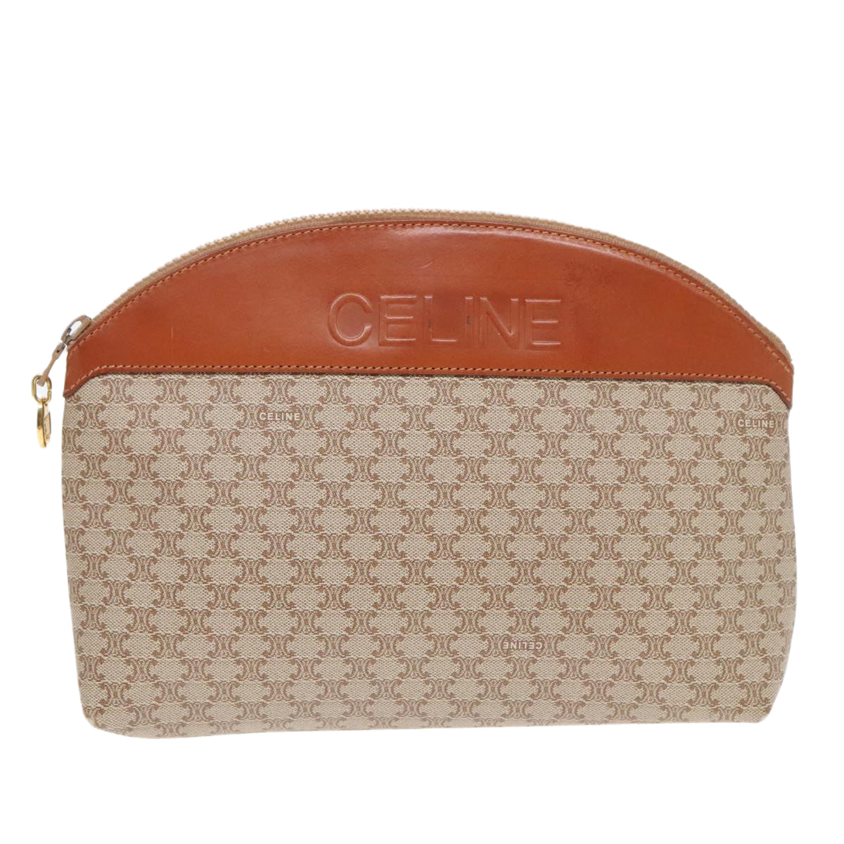 CELINE Macadam Canvas Pouch Beige Gold Auth yk15346 - 0