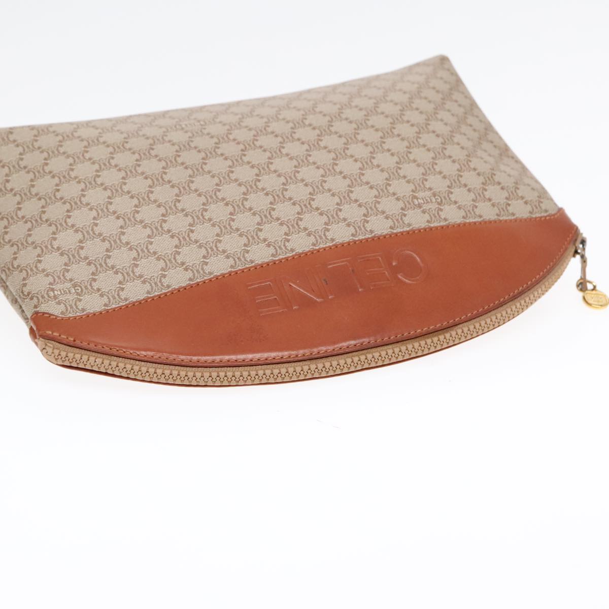 CELINE Macadam Canvas Pouch Beige Gold Auth yk15346